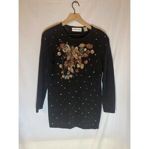 Vintage Celina Yang Beaded Sequined Tunic Sweater Size M